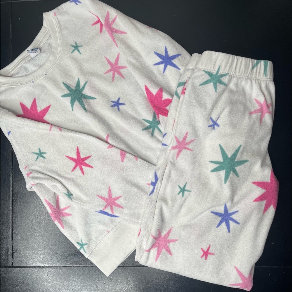 Old navy Kids Starry Pajama Set - White with Pink and Green Sta